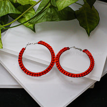 Load image into Gallery viewer, Red Satin Cord Wrapped Hoop Earrings
