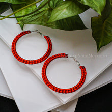 Load image into Gallery viewer, Red Satin Cord Wrapped Hoop Earrings
