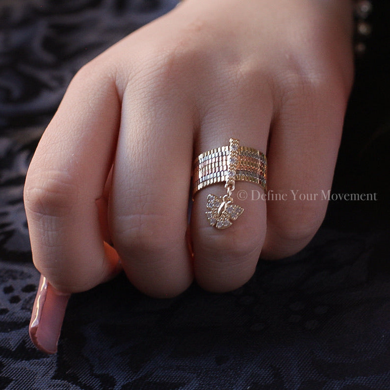 Gold Ring - Tri-Color Butterfly Ring - 7