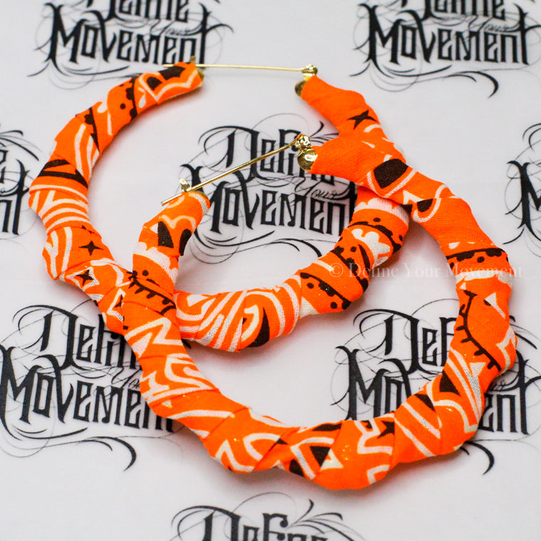 Neon Orange Bandana Hoop Earrings