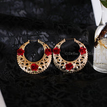 Load image into Gallery viewer, Gold Hoops - Swirled and Chunky with Roses - 3.5 Inches
