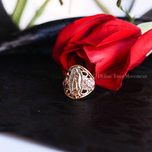 Load image into Gallery viewer, Gold Plated Tri-Color Floral Virgen De Guadalupe Ring - Size 7
