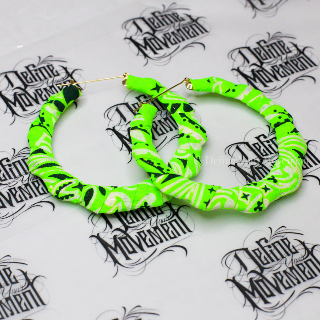 Neon Green Bandana Hoop Earrings