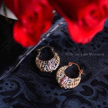 Load image into Gallery viewer, Gold Earrings - Tri Color Virgen Guadalupe Basket Earrings
