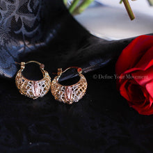 Load image into Gallery viewer, Gold Earrings - Tri Color Virgen Guadalupe Basket Earrings
