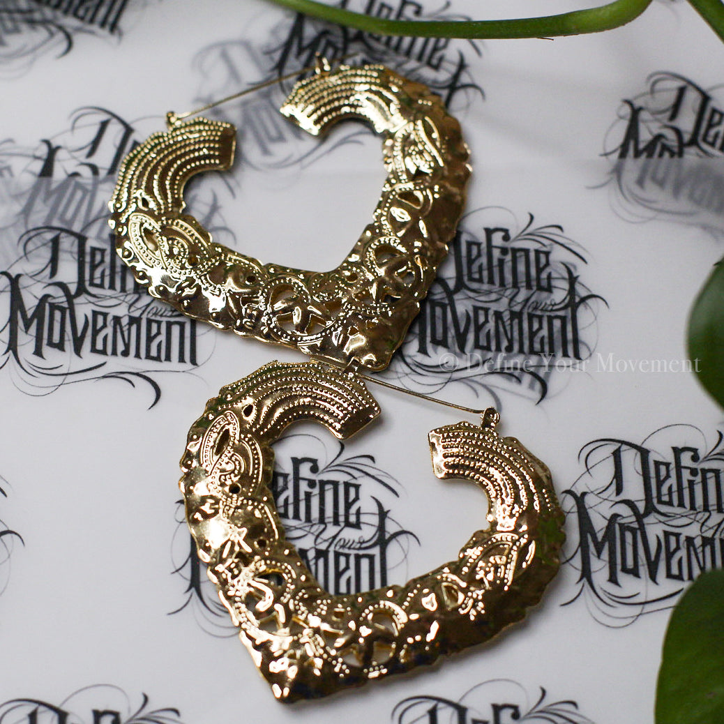 Gold Hoops - Swirled Hearts - 3.5 Inches