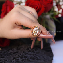 Load image into Gallery viewer, Gold Plated Tri-Color Floral Virgen De Guadalupe Ring - Size 7
