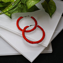 Load image into Gallery viewer, Red Satin Cord Wrapped Hoop Earrings
