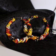 Load image into Gallery viewer, Fabric Wrapped Hoops - Golden Butterfly
